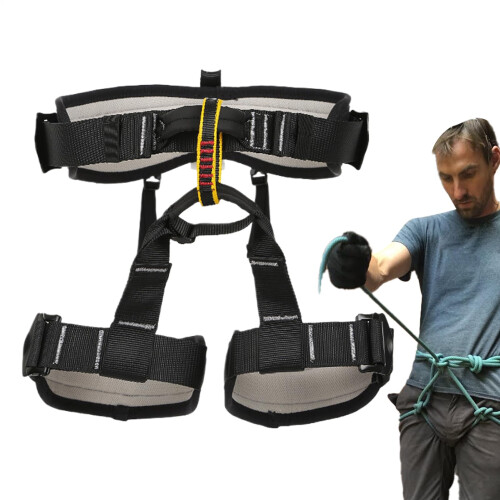 Men's Climbing Harness, Adjustable HeavyDuty Fall Protection Belt  Black