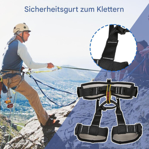 Men's Climbing Harness, Adjustable HeavyDuty Fall Protection Belt  Black 1