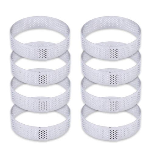 Cake mold, perforated round cake ring for baking dessert mousse molds, kitchen tools (8PCS 8CM Silver A)
