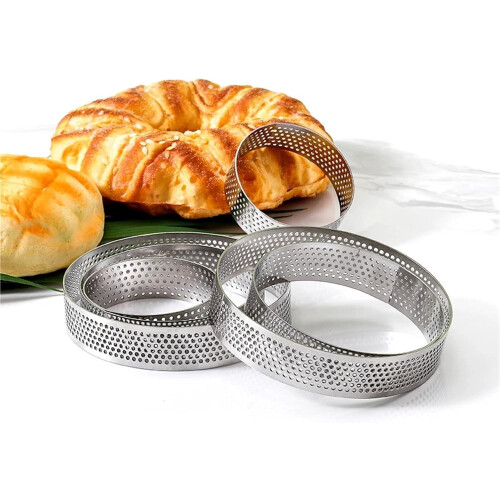 Cake mold, perforated round cake ring for baking dessert mousse molds, kitchen tools (8PCS 8CM Silver A) 2