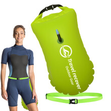 Swimmer Inflatable Swim Ring, Waterproof Bag, Adjustable Belt for Water Activities Green