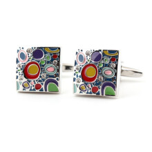 Multicolored Enamel Cufflinks with White Crystals, Men's Shirt Cufflinks, Neutral Novelty Cufflinks Pin for Men's Suit