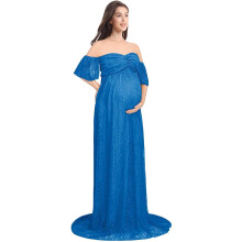 Stretchy Lace Fancy Pregnancy Gown with Mermaid Train, Maternity Photography Props in Off Shoulder Floral Lace Dress Style, Elegant Gown for Photo Sho