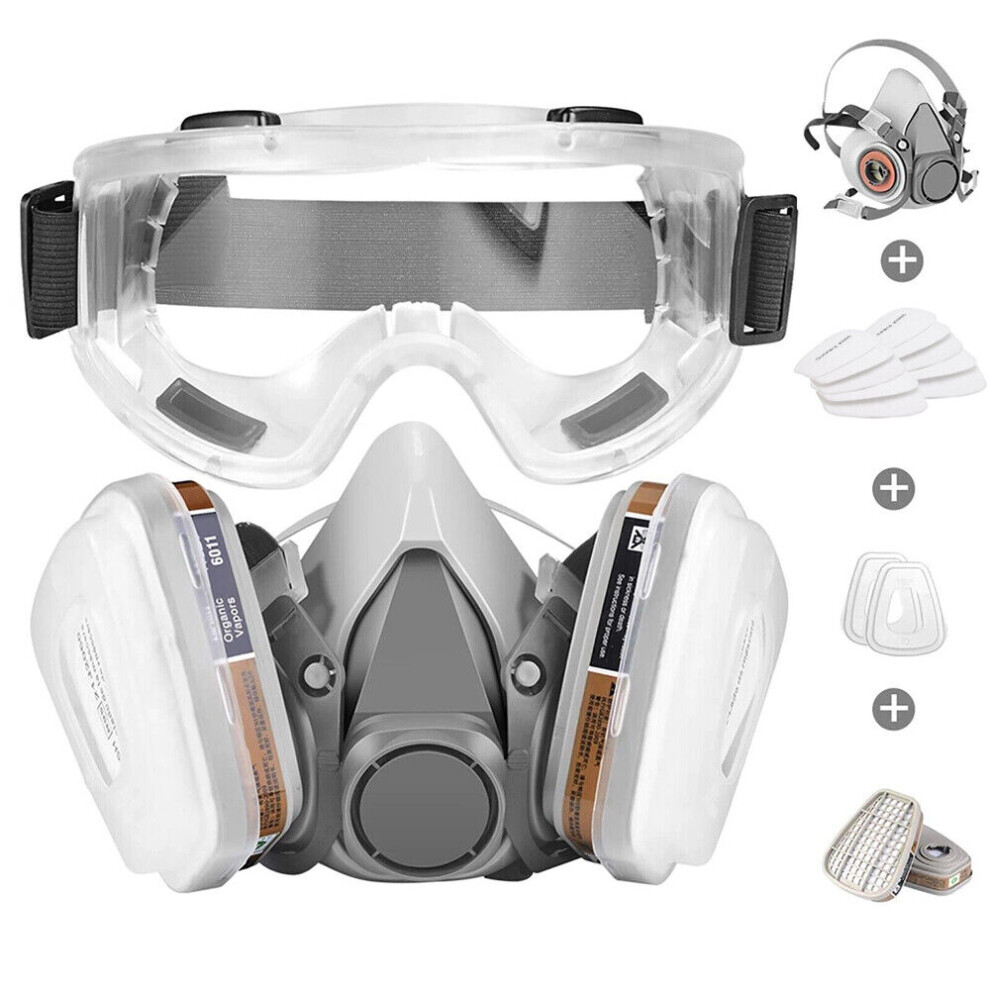 Welding Protection Respirator With Safety Glasses, Reusable Half Face Cover Features Double Filtration System For Organic Vapor, Chemical Protection, 9437117798253