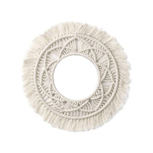 Boho Macrame Hanging Wall Mirror, Handcrafted Acrylic Decorative Art for Living Spaces, Inspired by Sunlight (19.68", Leaf Design)