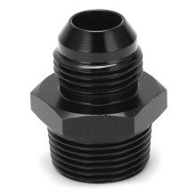Adapter van aluminiumlegering met flare-aansluiting naar NPT-fitting en geanodiseerde afwerking, corrosiebestendige afgedichte verbinding.