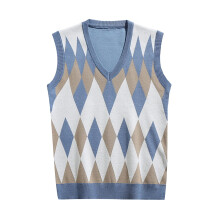 Men's Argyle Knitted Jumper Vest Sweater Sleeveless Work Vest VNeck Winter Knitted Vest Sweater Tops Golf Vest Business Vest 3XL Blue