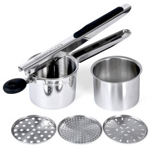 Stainless Steel Spaetzle/Potato Press with 3 Interchangeable Discs Inner Cup Silicone Handles, Spaetzle Press Black