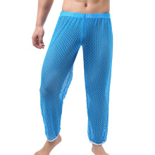 Mesh Trousers Men's Long Fishnet Transparent Muscle Leggings Stretchy Breathable Party Blue M