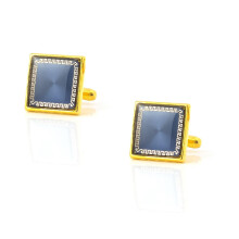 Personalised Cufflinks Men's Square Gold Blue Gold Plated Square Vintage Pattern 18 x 18 cm for Men, CM, No gemstone, No gemstone