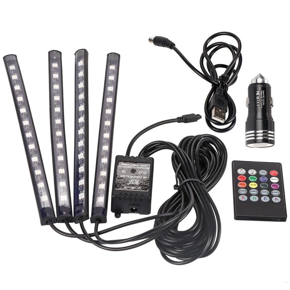 Rgb Led Car Interior Lights, Sound Active Function Multicolor Led Strip Lights Under Dash Smart Lighting W/ Wireless Remote Control Waterproof 9139052929432