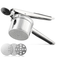 Potato Press Stainless Steel with 3 Interchangeable Press Tabs