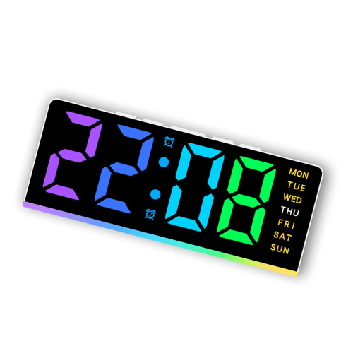 Modern Color Changing Lighting Clock With Time Date-white shell