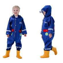 Traje de lluvia infantil de una pieza, impermeable, con capucha, para niños y niñas pequeños, protección contra la lluvia, tiras reflectantes en