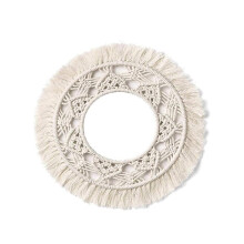 Elegant Lace Wall Mirror, Bohemian Decor For Indoor Environments, 25cm Outer Diameter, 15cm Inner Diameter, Handmade From Cotton And Metal Rings, Easy