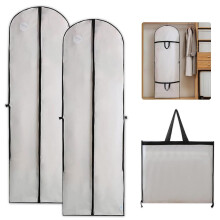 Pack of 2 Garment Bags, Long, Breathable, 180x60 cm, Foldable Cover with Zip for Suits, Dresses