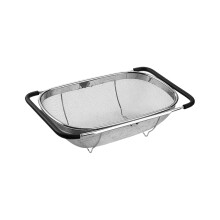 Versatile finemesh stainless steel basket with rubber grip for washing fruits and vegetables. Basket features a concave net, Style 1.