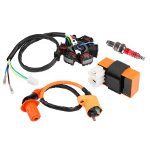 Race-ontstekingssysteemkit met bougie, 6-pins AC CDI-ontstekingsspoel, spanningsregelaar, gelijkrichter, solenoïde en relais. Compatibel met