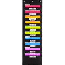 Hanging Wall Organizer, Durable Material 420D Oxford Fabric, Clear Plastic Name Tag Pockets, For Classroom, Dorm, Home, Office Or Business Use (Black,