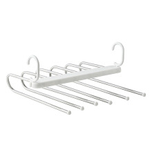 Étagère de rangement réglable pour six pantalons, cintres multi-niveaux en acier inoxydable, antidérapante, gain de place, polyvalente.