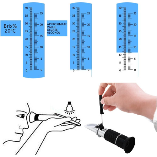 Brix Refractometer, ATC Sugar Meter for Moonshine, Brewing, Wine, Fruit, Honey 040% 025% 1