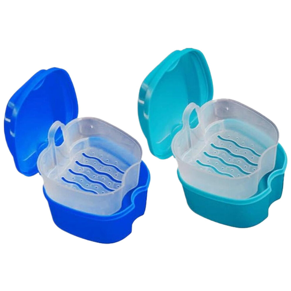 Leakproof Portable Denture Cup with Strainer Basket, Travel Holder for Soaking Aligners