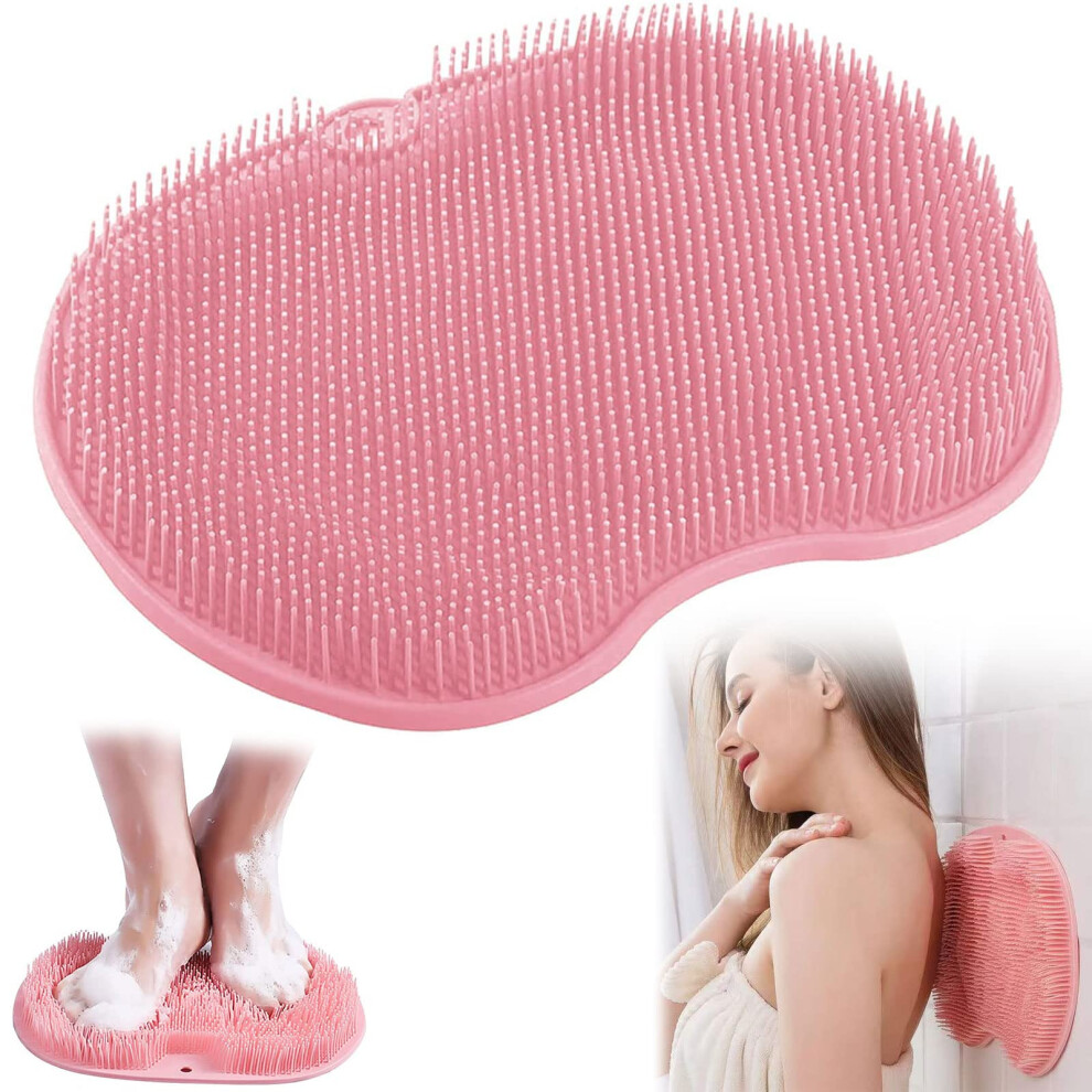 Red Silicone Shower Foot Scrubber With Nonslip Suction Cups (Red)