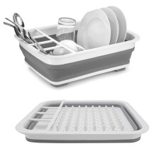 Escorredor de louça portátil em plástico resistente, organizador de talheres em silicone antirriscos com porta-talheres integrados, dobrável e