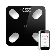 Balanza digital de 8 electrodos, guía inteligente de fitness y asa integrada para un almacenamiento cómodo, cable con retorno automático, batería