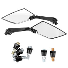Universele zijspiegels voor motorfietsen met een carbonvezel-look, gemaakt van robuust, zwart gepoedercoat aluminium.