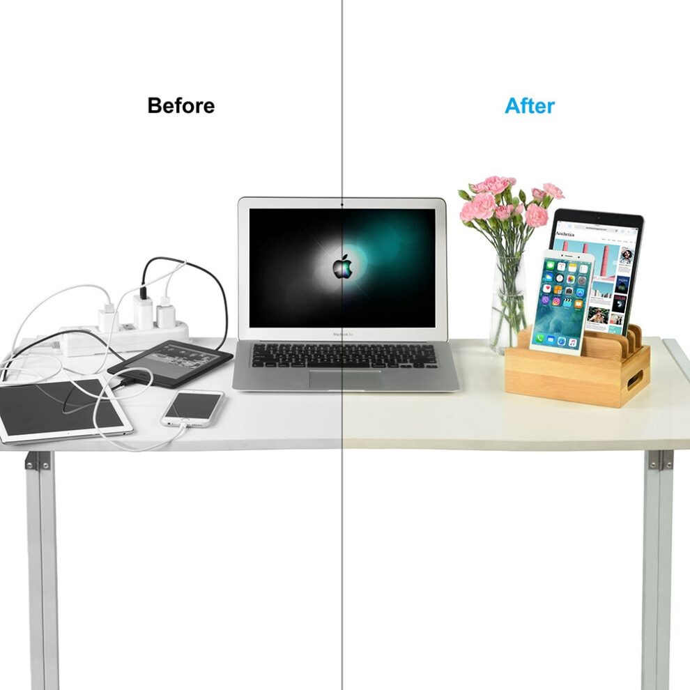 Bamboo Charging Station For Multiple Devices Multifunctional & Efficient Organization Multi-Device Organizer With Usb Cables Organizer Eco-Friendly De 9486358080627