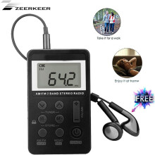 High-Quality Reception Portable Digital AM FM Radio, Compact Mini Radio with Rechargeable Battery, Earphone Included for Better Signal, LCD Display, P