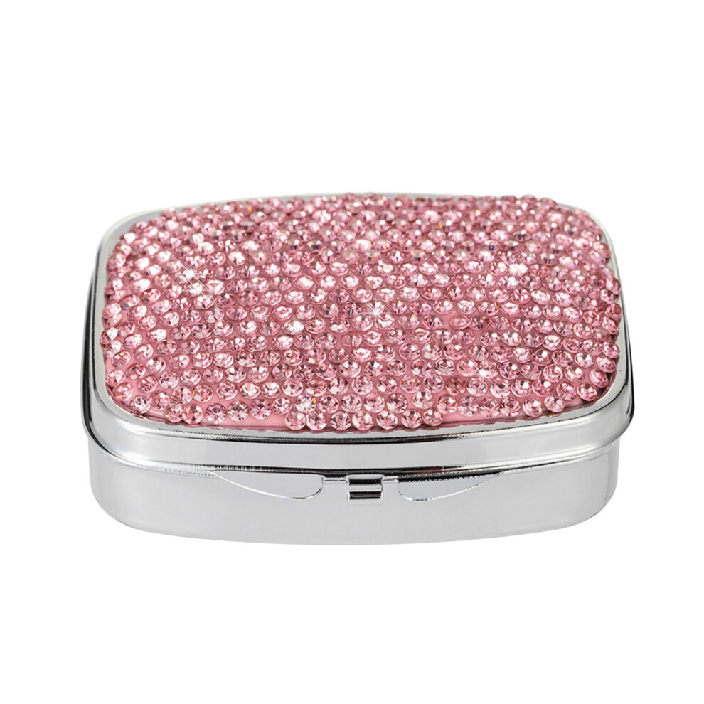 Elegant pill organizer with crystal rhinestones, portable, with 2 compartments for tablets and