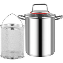 Stainless Steel Asparagus Pot Spaghetti Pasta Cooker, Steamer, Oil Frying Pan with Basket and Lid for Home Kitchen