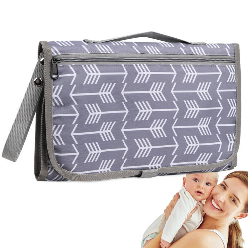Foldable Changing Mat  Waterproof Bed Protector, Travel Mat for Pushchair Grey stripes