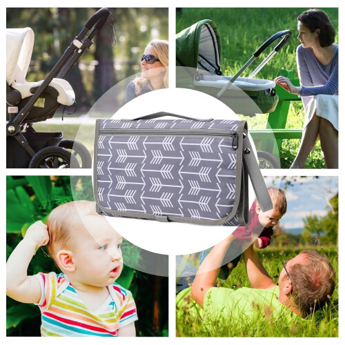Foldable Changing Mat  Waterproof Bed Protector, Travel Mat for Pushchair Grey stripes 2