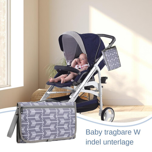 Foldable Changing Mat  Waterproof Bed Protector, Travel Mat for Pushchair Grey stripes 1