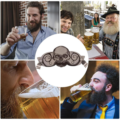 Moustache Guard for Drinking  Stainless Steel Protector for Cup  Skull Design 2