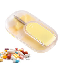 Pill splitter, pill dispenser Reusable pill organizer Portable tablet organizer, medicine storage box for home, studio, travel, yellow