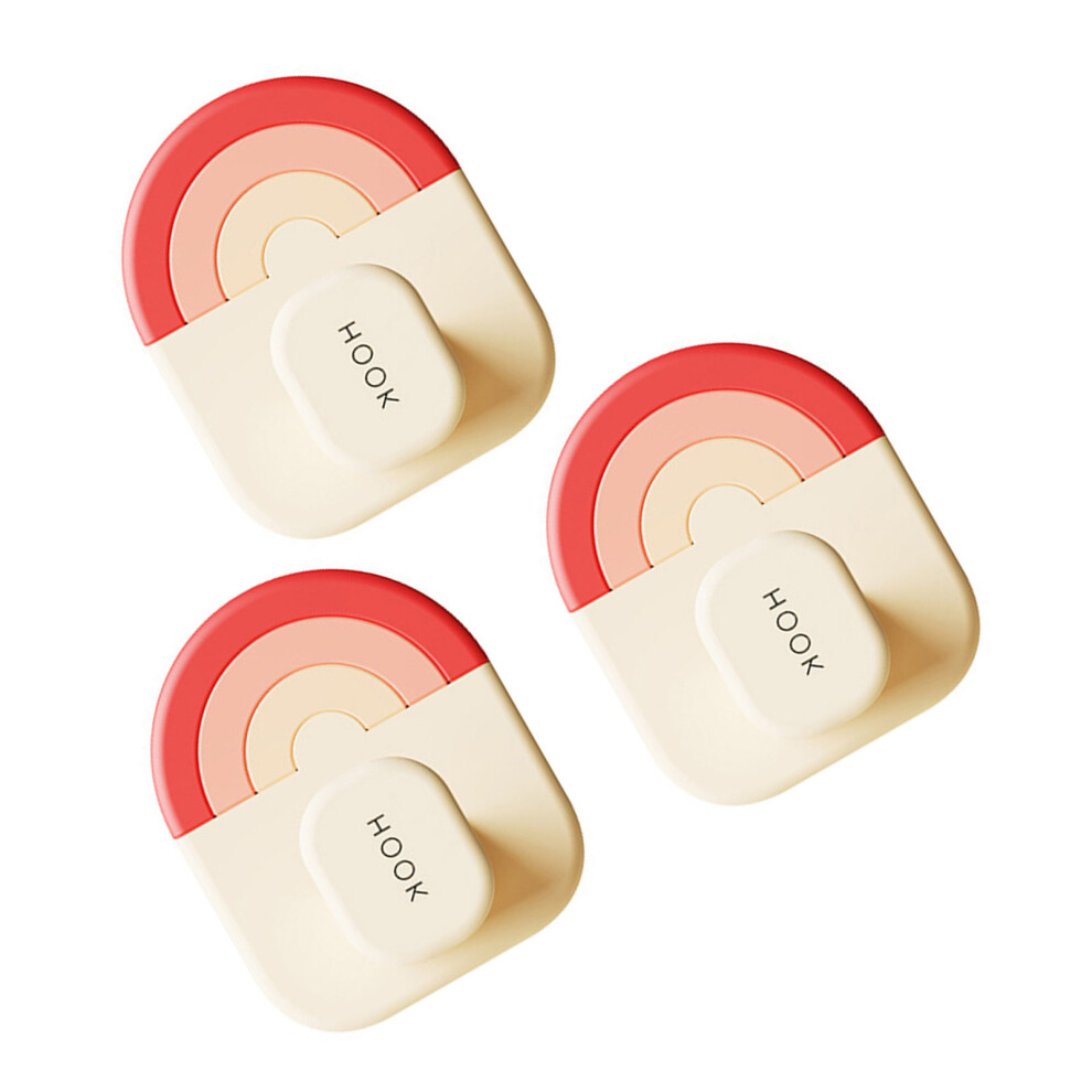 3Pcs Space Saving Wall Hooks Rainbow Adhesive Hooks For-Red 7704000655323