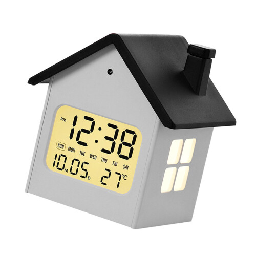 Modern Silents Alarm Clock With Creative Cottage Design-Black