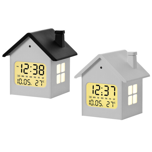 Modern Silents Alarm Clock With Creative Cottage Design-Black 2
