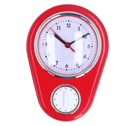 Red Kitchen Timer Wall Clock 9 Inch Quartz Silent Multifunction & Precise Time 2