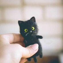 Simulation Cat Wool Felt Kit, Handmade Needle Felting Material, DIY Craft Kit (Black Cat)