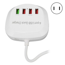 4-poorts USB-laadstation met QC3.0 snelladen, multi-USB-laadhub met diverse beveiligingsfuncties, compatibel met iPhone, Huawei, Xiaomi en Samsung.