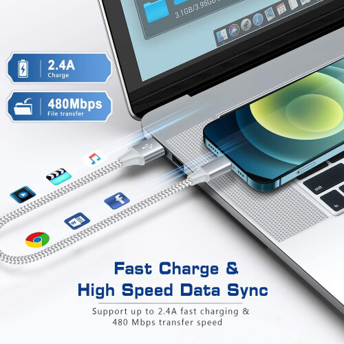 Καλώδιο Lightning για φορτιστή iPhone, με πιστοποίηση MFi, καλώδιο USB A σε Lightning, γρήγορη 2
