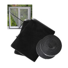 Insect Protection Window Net with Velcro Tape, 150 cm x 200 cm, Pack of 2, Black