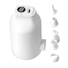 Electric Air Pump for Inflatables, Portable Rechargeable with LED, 5 Nozzles, Quick Inflation, White