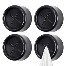 Set of 4 Tea Towel Holders, ABS Towel Hooks, Round Towel Clamp, for Bathroom, Kitchen and Household, SelfAdhesive (Black)