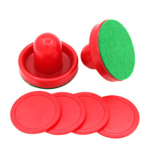 Portable Table Air Hockey Pucks and Paddles Replacement Parts, Red Sliders, Felt Handles, Red Pucks